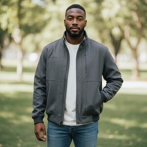 Boeing Company Jacket Mens 2X‎ Charcoal Gray Waterproof Wool Bomber Embroidered